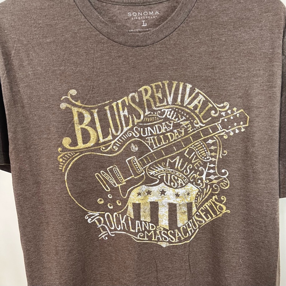 Sonoma Life Style Mens LARGE Brown Crew Neck T Shirt Blues Revival Live Music - Picture 3 of 7